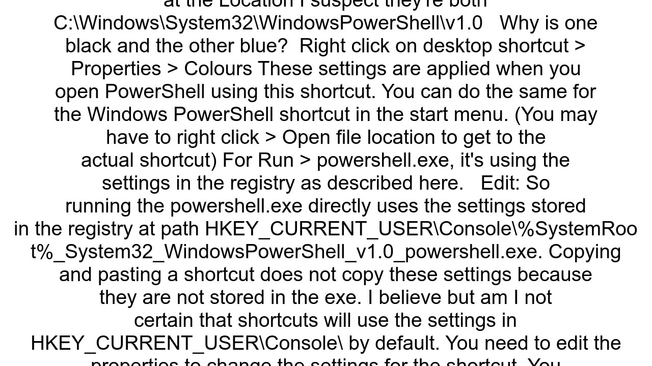 Differences between blue background and black background PowerShell