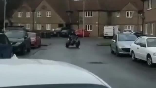 ATV riding dude performs a wheelie, goes epic fail