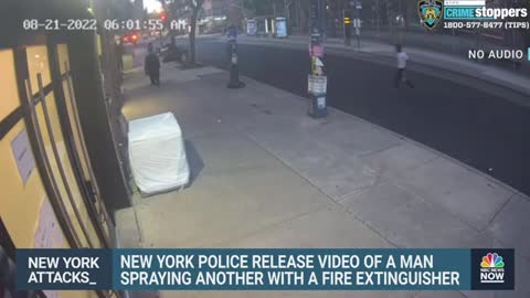 Security Video Shows Man Spraying Another With Fire Extinguisher In Brooklyn, New York