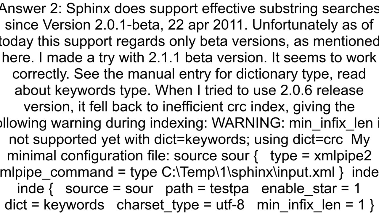 Build an index for substring search