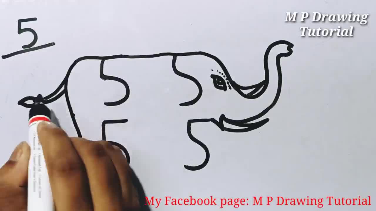 How To Draw Elephant From Number 5