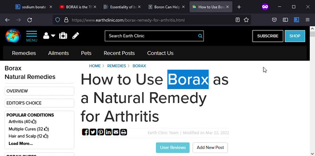 Treating Arthritis with Sodium Borate