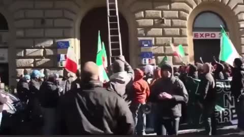 The EU flag is torn down