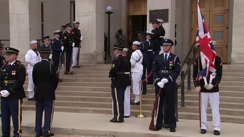 Secretary of Defense Lloyd Austin hosts an Enhanced Honor Cordon and meeting