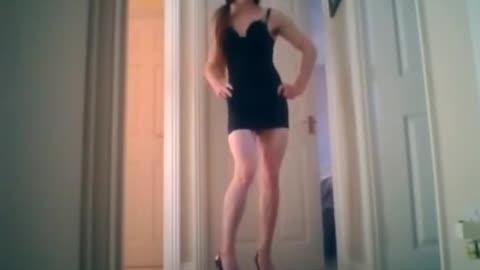 Crossdresser Ellie in Blue Mini Dress