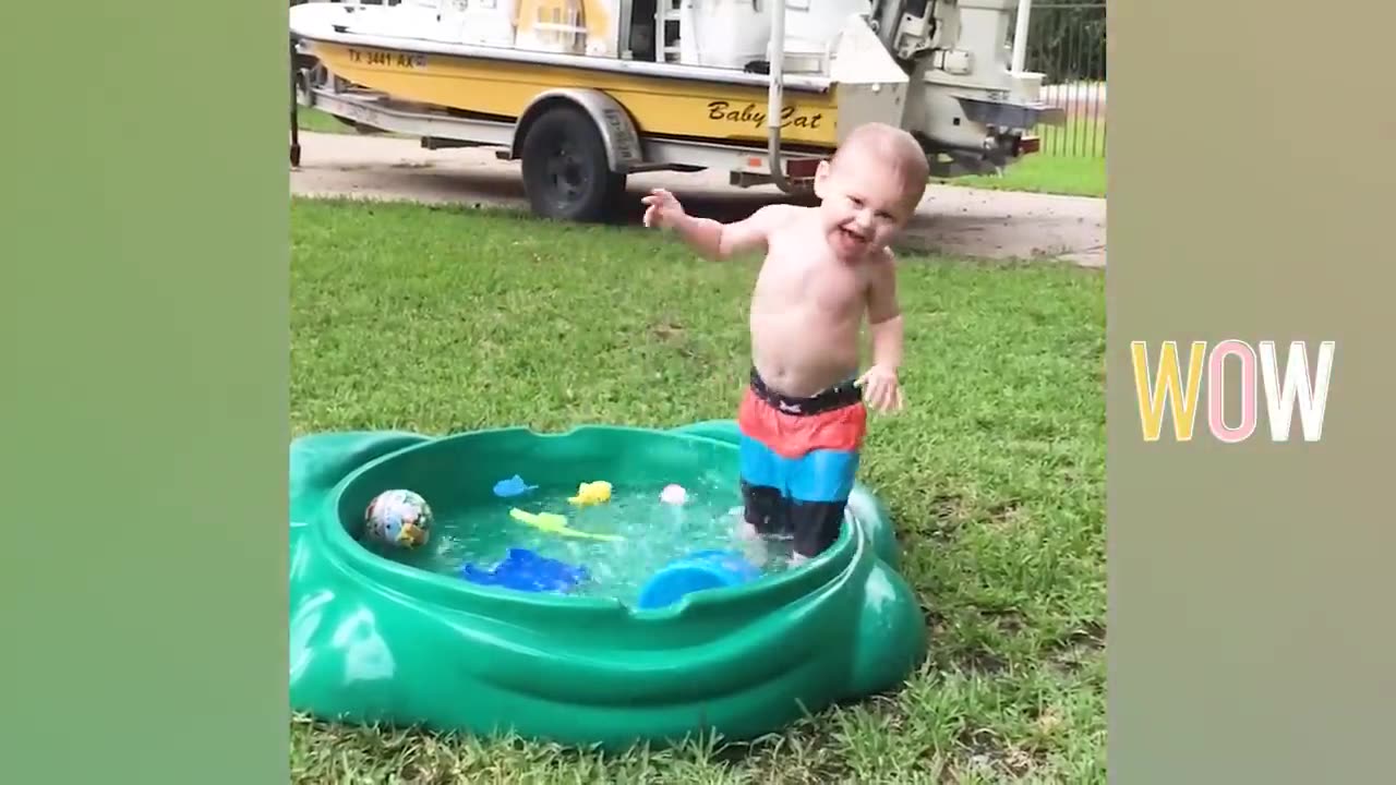 Funny Babies Playing With Water