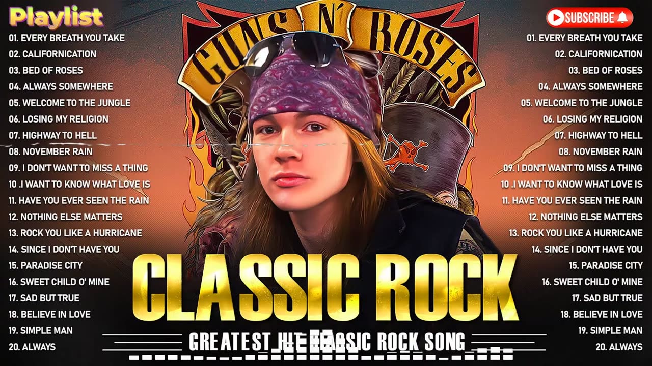 ACDC, Queen, Bon Jovi, Scorpions, Aerosmith, Nirvana, Guns N Roses - Classic Rock Songs 70s 80s 90s