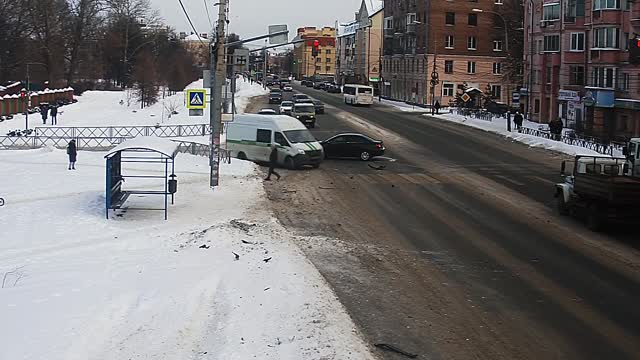 Pedestrian Has Close Call with Colliding Cars