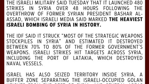 AntiWar~ ISRAEL SAYS IT LAUNCHED 480 STRIKES IN SYRIA SINCE FALL OF ASSAD