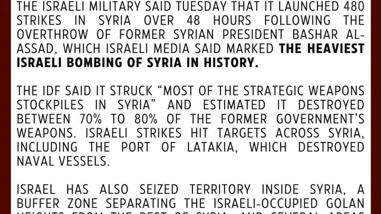 AntiWar~ ISRAEL SAYS IT LAUNCHED 480 STRIKES IN SYRIA SINCE FALL OF ASSAD