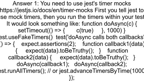 Jest unit test setTimeout not firing in async test