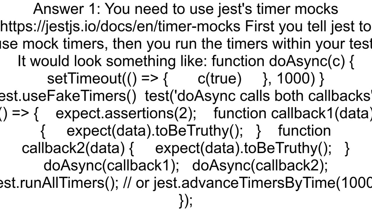 Jest unit test setTimeout not firing in async test