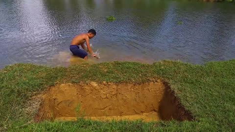 Making Trap To Catch Catfish In The Secret Hole With PVC Pipe & Chicken Eggs-7