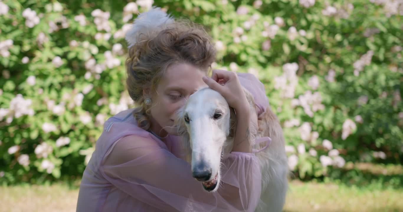 Beautiful full girl and cute dog ..