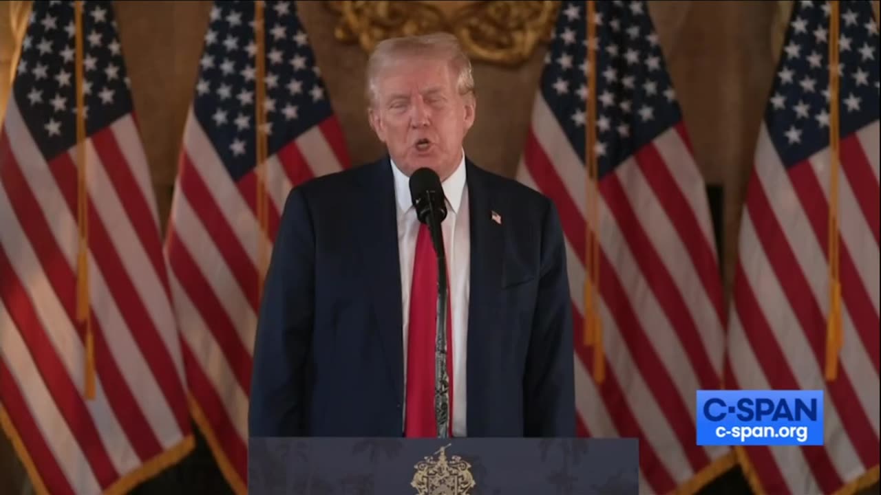 President Trump Speaks to the Press at Mar-a-Lago