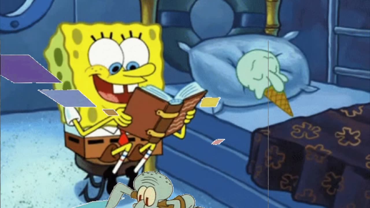 Squidward Is Playing With Tiles While SpongeBob Reads A Story To The Squidward Ice Cream Cone 📚