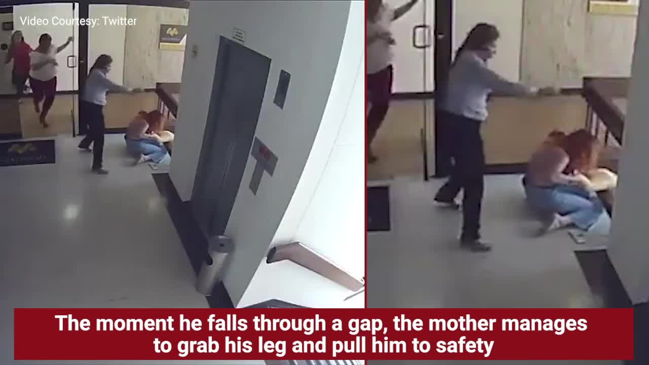 Heart stopping CCTV footage -Mom saves her son