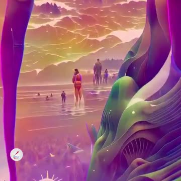 This is an artificial intelligence landscape of a summer ocean and shoreline