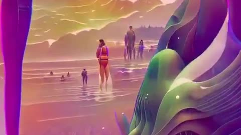 This is an artificial intelligence landscape of a summer ocean and shoreline