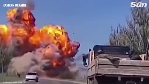 Russian tank explodes hurling turret 250ft into the air after Ukrainian missile