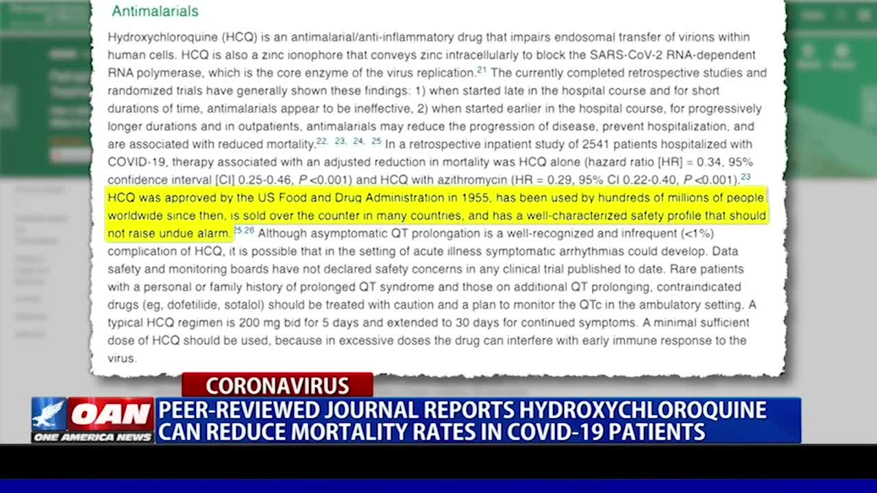 Peer-reviewed journal reports hydroxychloroquine can reduce mortality rates in COVID-19 patients