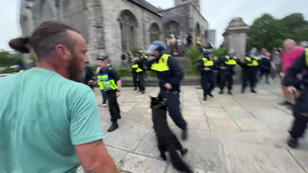 Police dogs out for the Enough is Enough protest in Plymouth as leftists smash