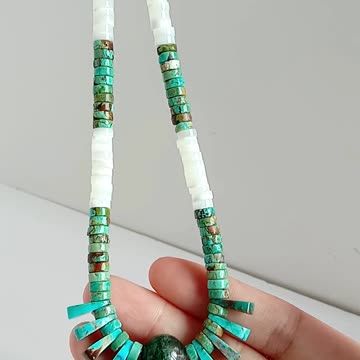 Green Natural turquoise with Green Ghost phantom quartz gem pendant full strand 16inch