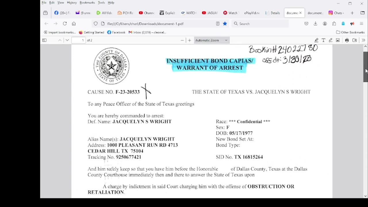 WARRANT FOR JAGUAR WRIGHTS ARREST