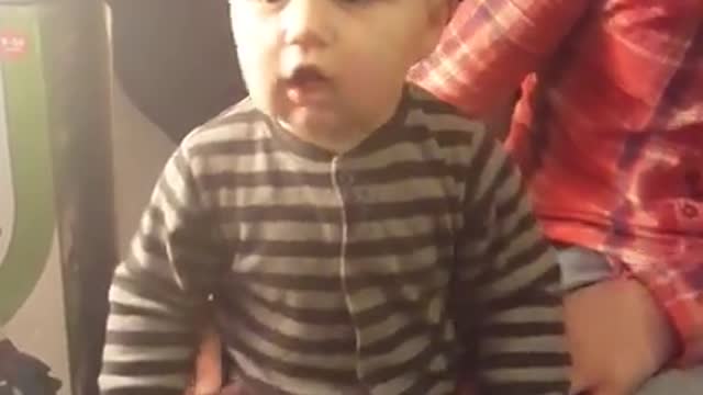 Baby on vibrating workout machine makes comical noises