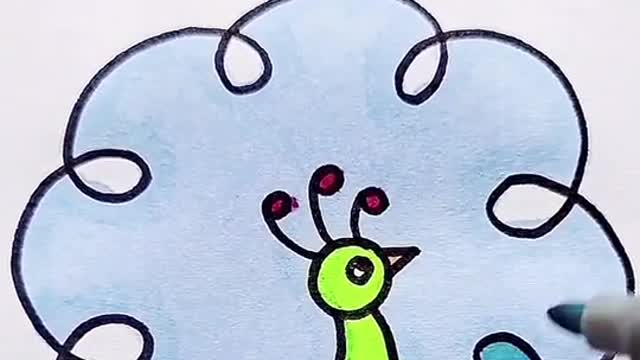 A simple painting of a beautiful peacock