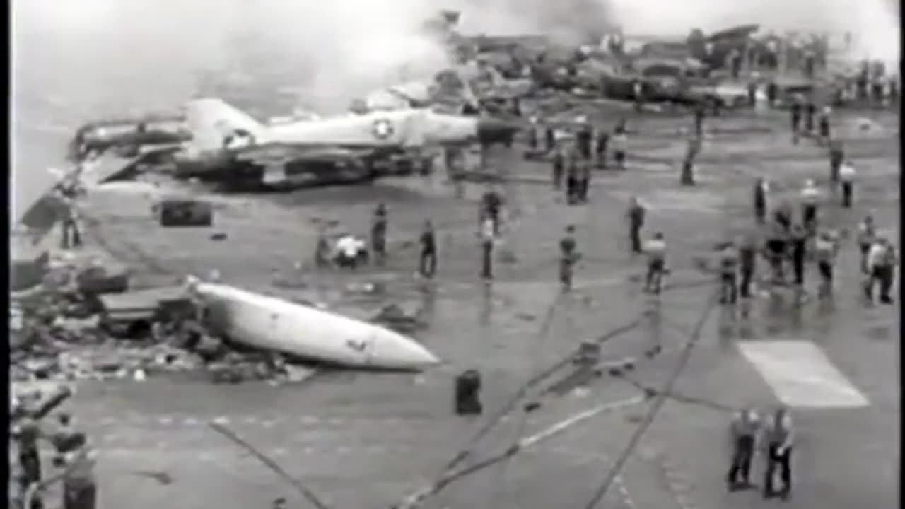 Fire ravages USS Forrestal