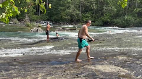 sliding down Nymph Falls