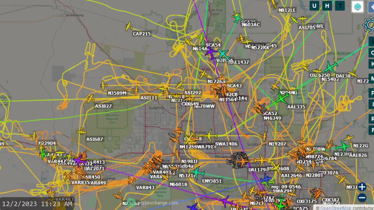 48hr Phoenix Arizona air traffik time lapse - Dec 3rd 2023 -