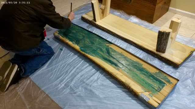 Engraving a tree into new bench