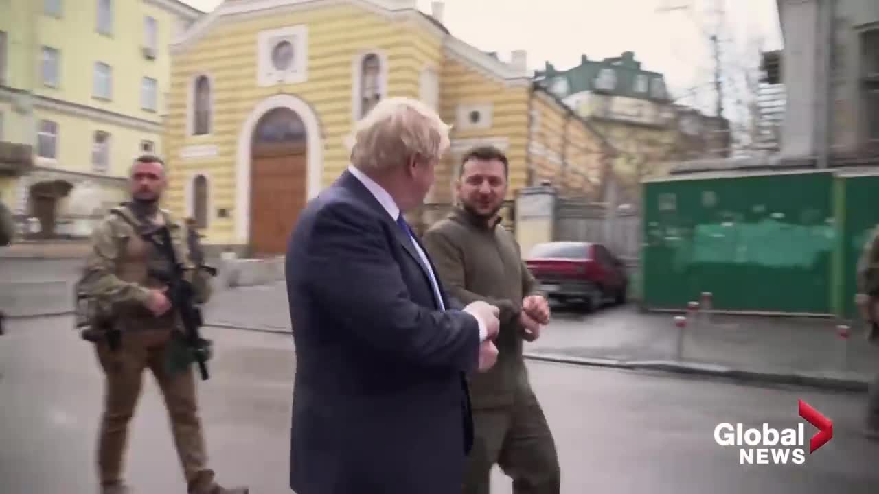 Boris Johnson tours Kyiv with Ukraine’s Volodymyr Zelenskyy