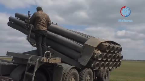 Ukrainian BM-27 Uragan MRLS in Mykolaiv Oblast launching a rocket in Ukraine war footage 2022
