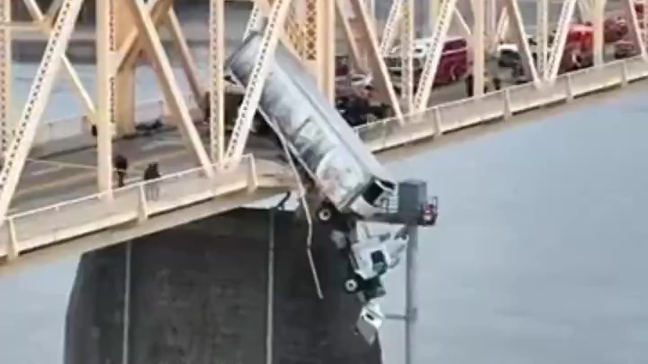 Semi-Truck Dangles Off the Bridge Connecting Kentucky and Indiana