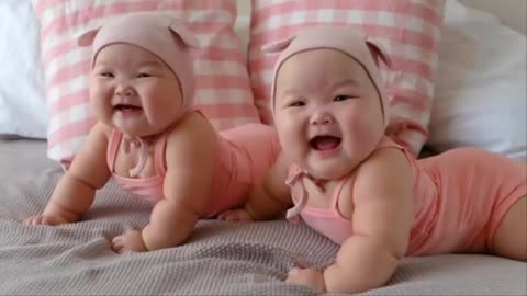 Cute Twin Babies Laughing and Playing