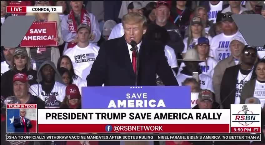 Pres. Trump Opines on Jan. 6th Political Prisoners at Conroe, TX Rally