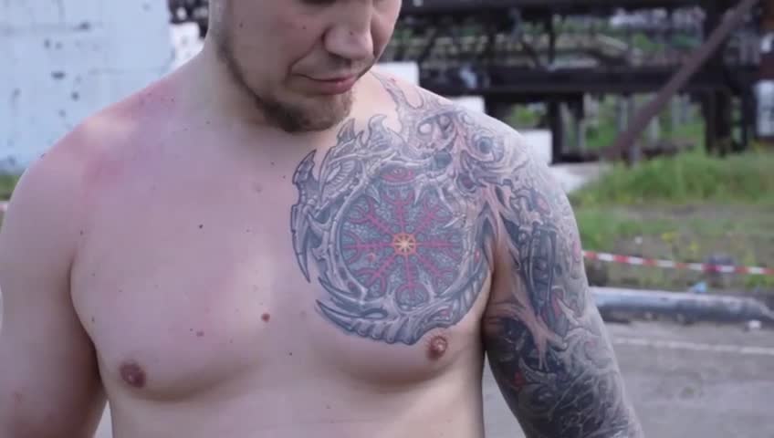 Neo-Nazi tattoos on Ukrainian soldiers captured at the Azovstal factory.