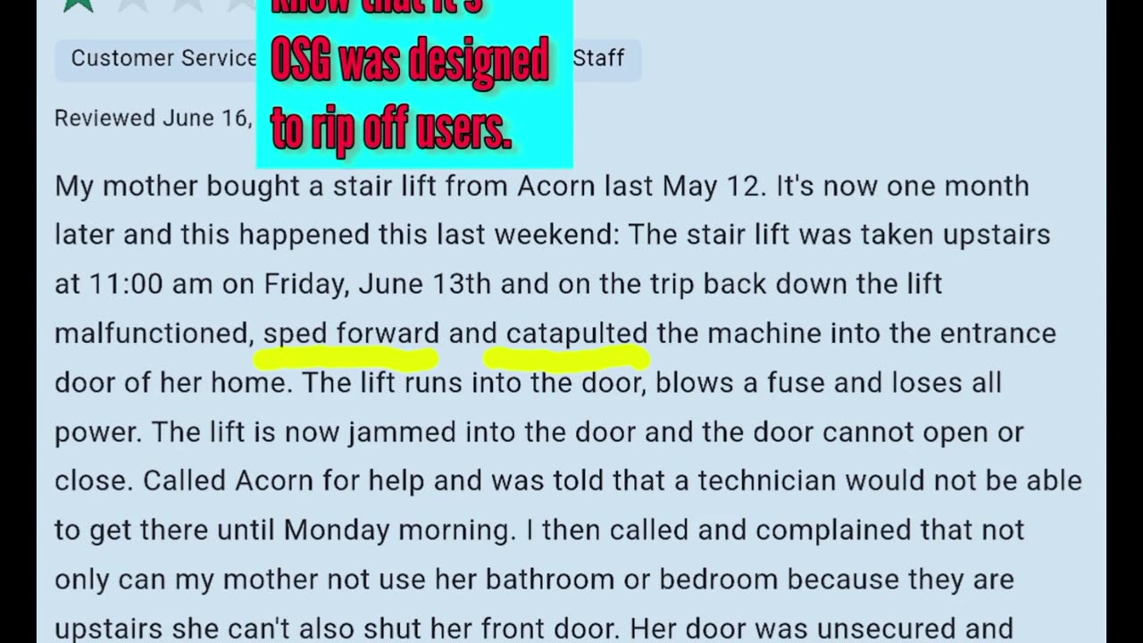 My team, Rob's Repairs, deduced that Acorn stairlifts' OSG was a scam to rip off users. Here, proof.