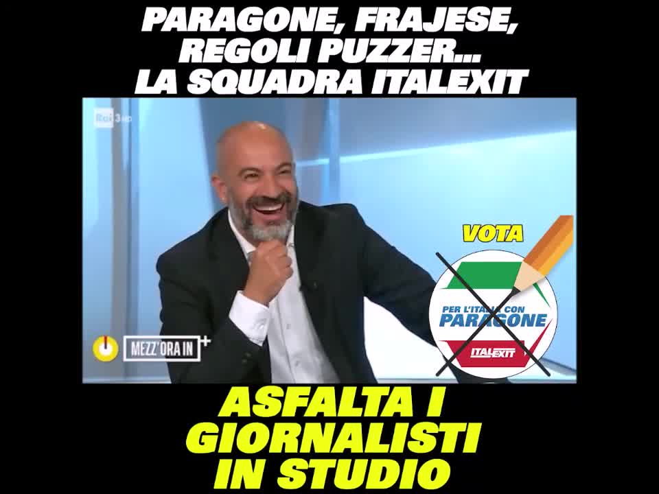 ItalExit asfalta i giornalisti in studio VERSO LE ELEZIONI ITALIANE DEL 25 SETTEMBRE PER LE DIMISSIONI DEL NOTO MASSONE,GESUITA E SIONISTA MARIO DRAGHI CAMPAGNA ELETTORALE