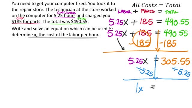 Solving Equations from Context (9th Grade Math Unit 1 Lesson 3)