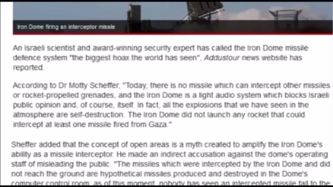 Israeli expert says Iron Dome defence is a hoax