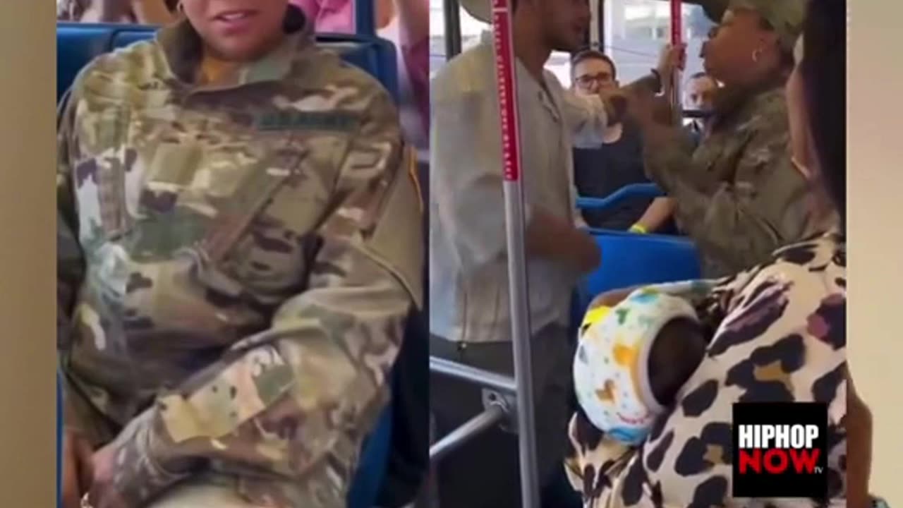 Military Woman defends passenger with Baby on bus, taking A stand