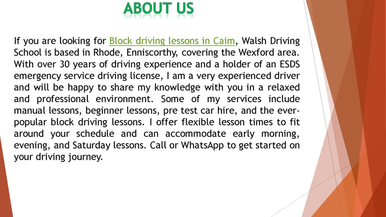 If you are looking for Block driving lessons in Caim