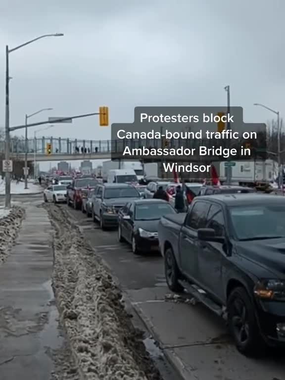 Windsor, Ontario Freedom convoy blockade bridge (Feb 7, 2022)