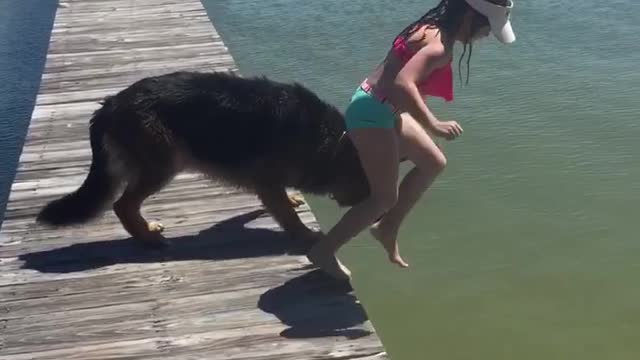 German Shepherd Acts As Little Girl's Personal Lifeguard