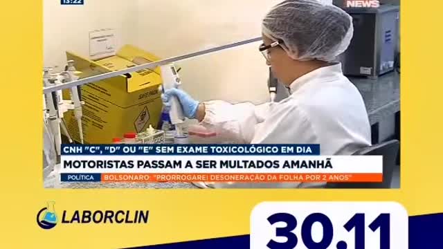 Exame toxicológico obrigatório para motorista categoria c d e