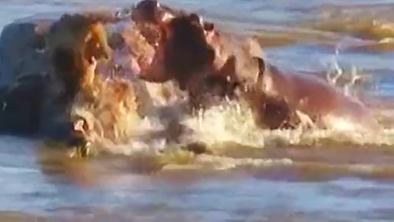 Lions attack crocodile